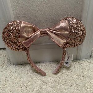 Rose Gold Sequin Minnie Ears, Official Disneyland Merch